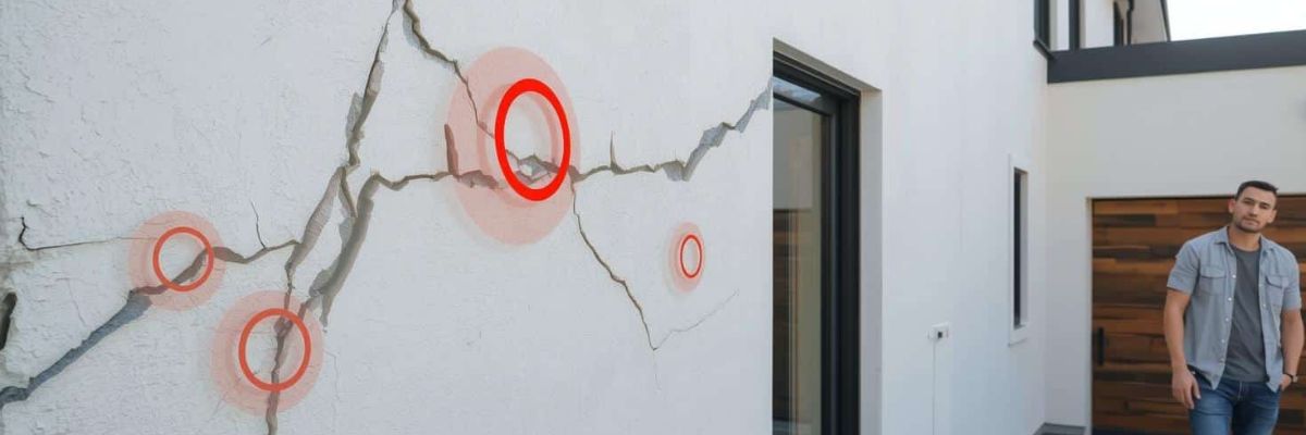 Fissure visible sur la façade d'une maison en Bretagne
